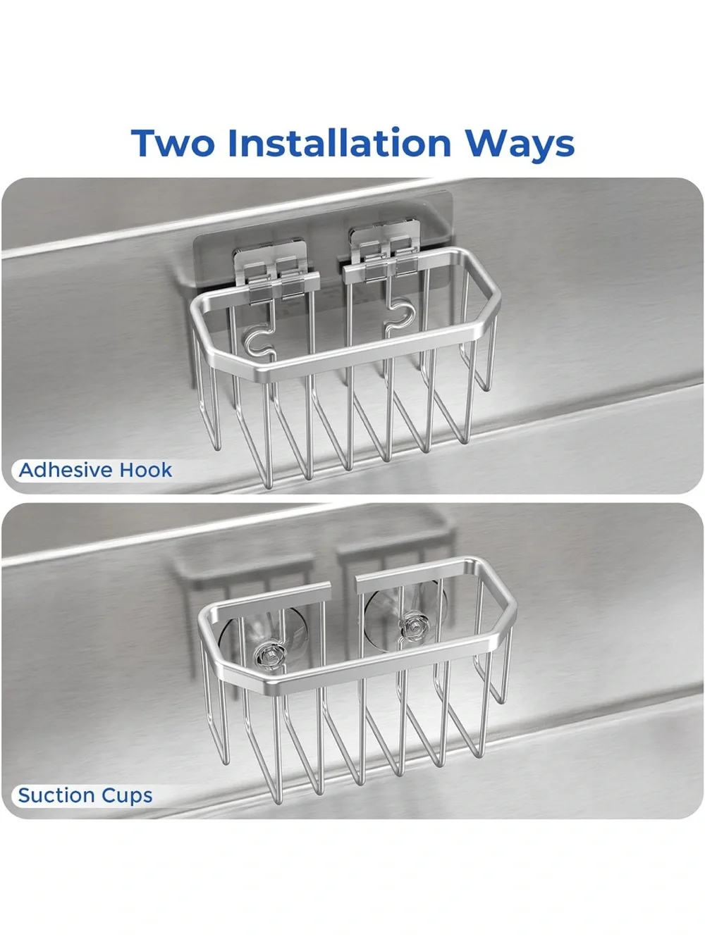 Stainless Steel Sink Caddy with Suction Mount - Silver